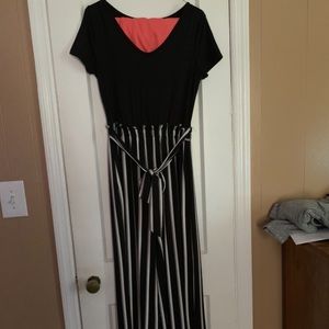 Floor length jump suit size medium black and white